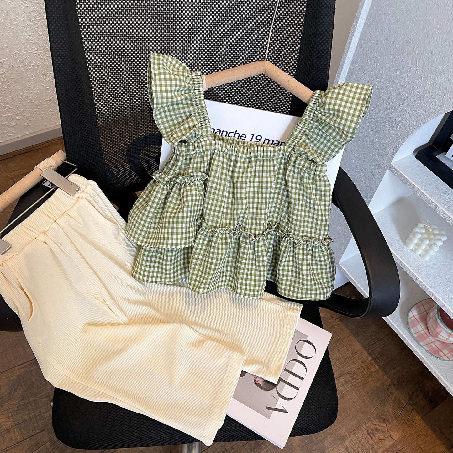 Ensemble haut Vichy et pantalon