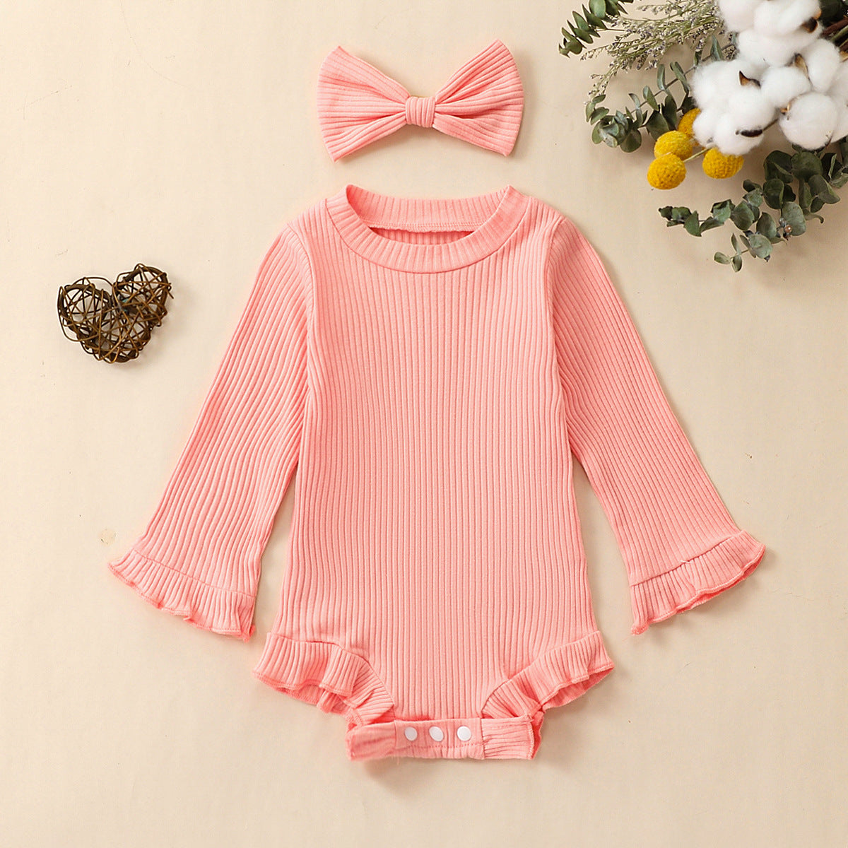 Body Bébé Fille à Volants & Bandeau Côtelé